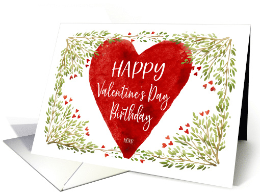 Water Color Greens and Hearts Valentine's Day Birthday card (1594472)