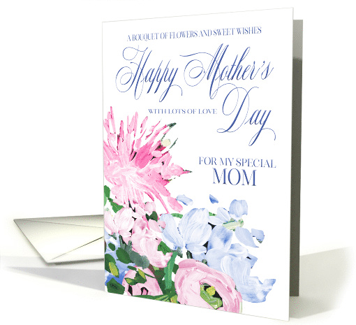 Shades of Pink and Blue Floral Bouquet Mother's Day for Mom card