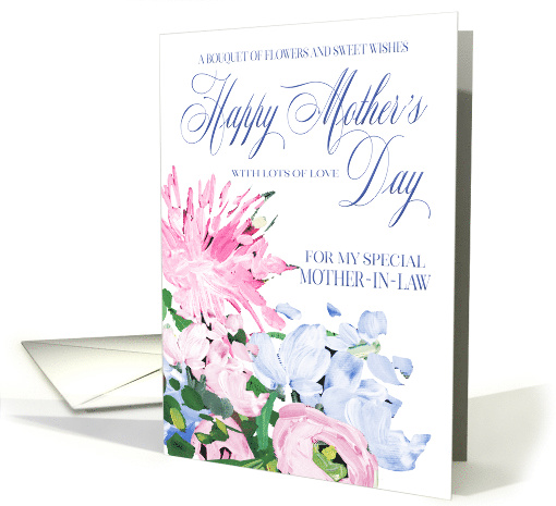 Shades of Pink and Blue Floral Bouquet Mother's Day Mother-in-Law card