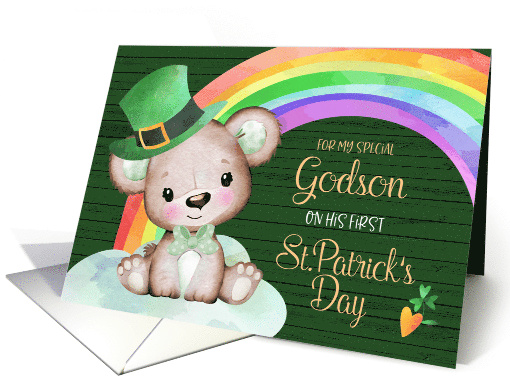 Teddy Bear and Rainbow Special Godson's First St. Patrick's Day card