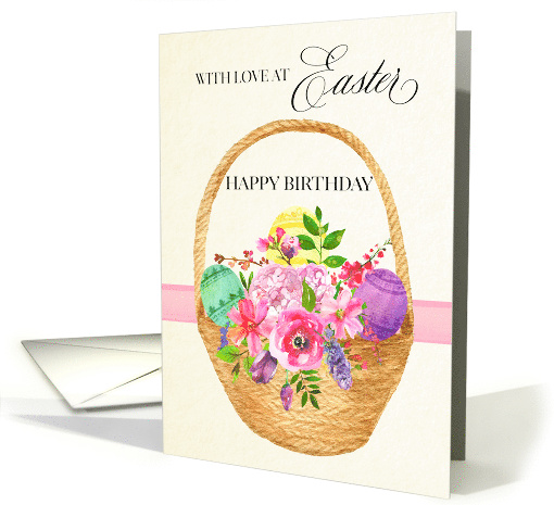 Easter Basket and Easter Flowers for Happy Birthday card (1600886)