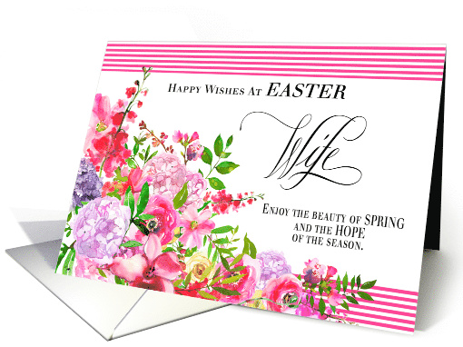Spring Flowers and Pink Stripes Easter for Wife card (1600898)