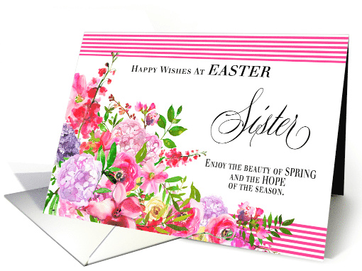 Spring Flowers and Pink Stripes Easter for Sister card (1600900)
