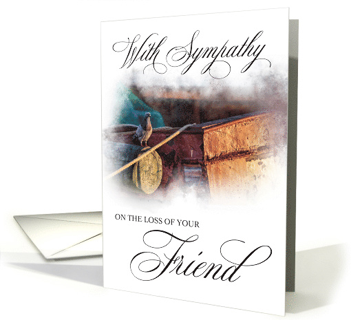 Lone Bird On A Boat Facing Sunset Sympathy For Loss of Friend card