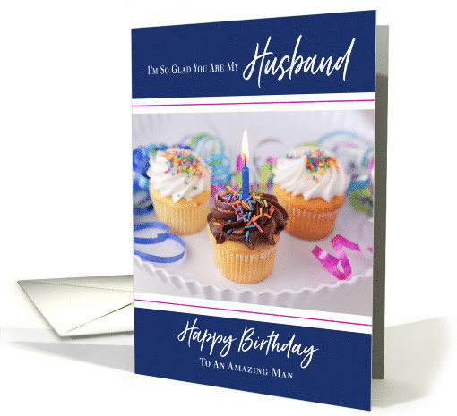 Cupcakes and Ribbon Happy Birthday Husband card (1618168)
