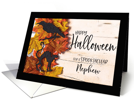 Black Cat and Black Bird Happy Halloween Nephew card (1623672)