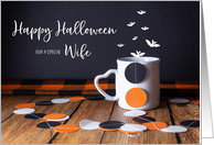 Happy Halloween Confetti, Bats and Mug for Wife card