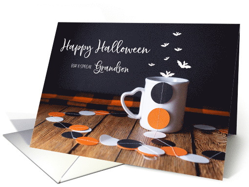 Happy Halloween Confetti, Bats and Mug for Grandson card (1624744)