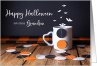 Happy Halloween Confetti, Bats and Mug for Grandson card