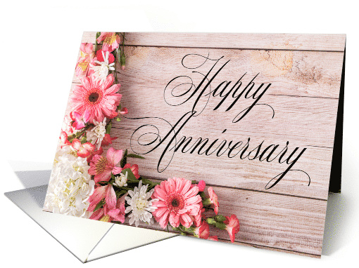 Gerber Daisy, Hydrangea and White Mum General Happy Anniversary card