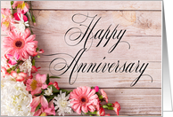 Gerber Daisy, Hydrangea and White Mum General Happy Anniversary card