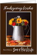 Fall Flowers and Autumn Leaves Thanksgiving For Son and His Wife card