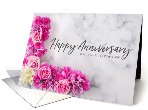 Shades of Pink Roses and Carnation Happy Anniversary card (1626408)