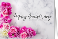 Shades of Pink Roses and Carnation Happy Anniversary card
