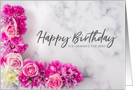 Shades of Pink Roses and Carnation Happy Birthday card