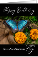 Butterfly and Marigolds Happy Birthday card