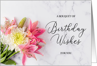 Shades of Pink Lilies and Mums Birthday Wishes card