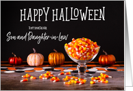 Candy Corn and Glowy Pumpkins Happy Halloween Son and Daughter In Law card