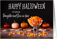 Candy Corn and Glowy Pumpkins Happy Halloween Daughter and Son In Law card