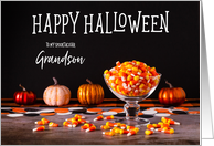 Candy Corn and Glowy Pumpkins Happy Halloween Grandson card