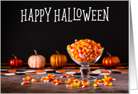 Candy Corn and Glowy Pumpkins Happy Halloween card