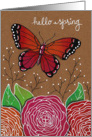 Hello Spring, butterfly & flowers card