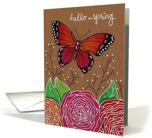 Hello Spring, butterfly & flowers card (1272456)