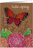 Hello Spring, butterfly & flowers card
