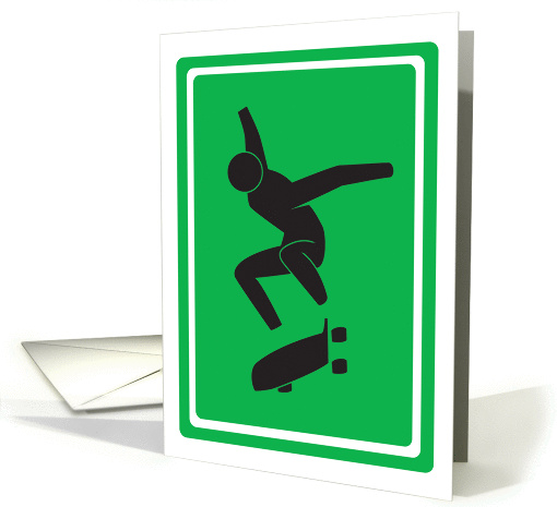 Active skateboarder in the style of a road sign. card (85891)