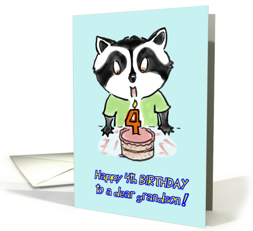 cute racoon grandson 4th birthday card (1044995)