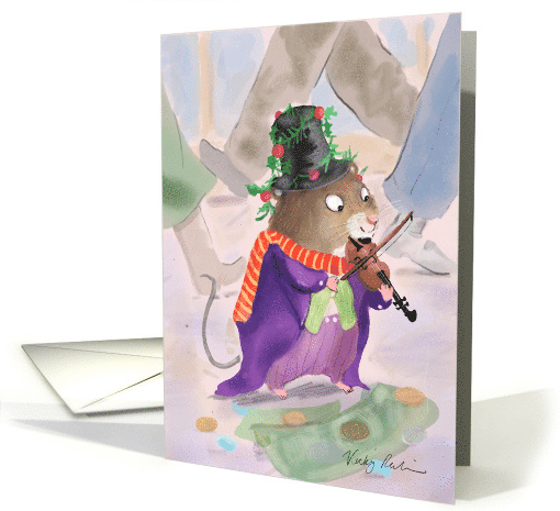 Happy Holidays busker violin vole greeting card (1894856)