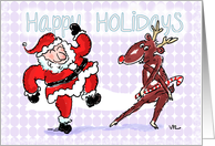Christmas Humor-happy holidays humor-dancing Santa and Reindeer card