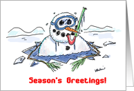 Snorkeling Snowman Season’s Greetings Humor card