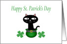 Black Cat in Green Hat St. Patrick’s Day with Shamrocks card