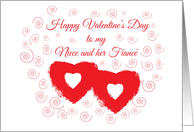 Happy Valentine’s Day Niece and Fiance Red Hearts and Swirls card