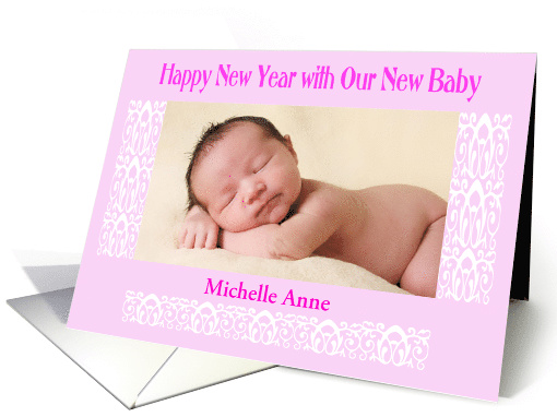 Happy New Year Baby Announcement Pink card (1352480)