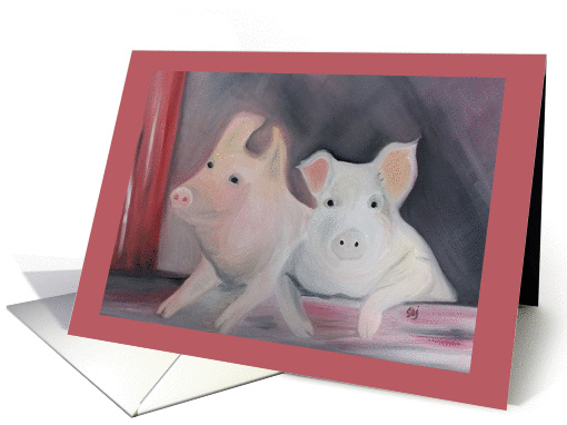Friendship/Barnyard Friends /National Pig Day/ Pigs in a Barn card