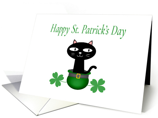 Black Cat in Green Hat St. Patrick's Day with Shamrocks card (1425794)