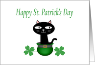 Black Cat in Green Hat St. Patrick’s Day with Shamrocks card