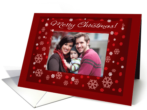 Merry Christmas Photo Card/ Custopm Card/Snowflakes/Burgundy/Red card