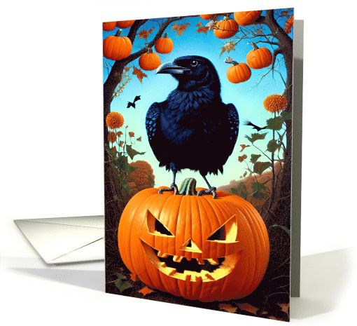 Crow On Pumpkin Halloween card (1819968)