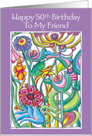 Happy 50th Birthday Friend Garden Bouquet card