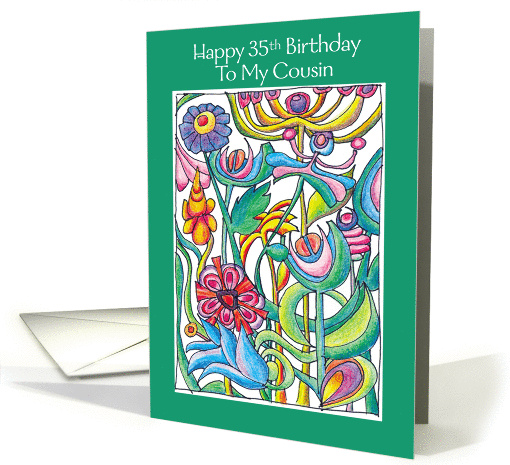 Happy 35th Birthday Cousin Garden Bouquet card (943621)