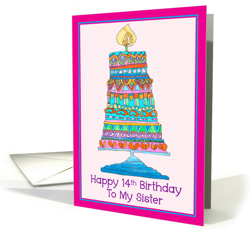 Happy 14th Birthday to My Sister Party Cake card (945843)