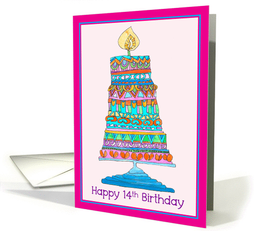 Happy 14th Birthday Party Cake card (946297)