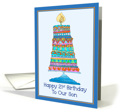 Happy 21st Birthday to Our Son Party Cake card (946961)