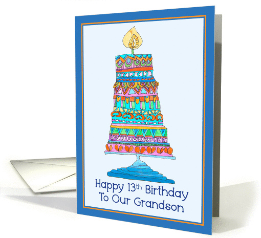 Happy 13th Birthday to Our Grandson, Party Cake card (947064)