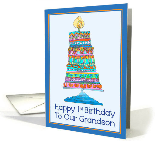 Happy 1st Birthday to Our Grandson Party Cake card (947173)