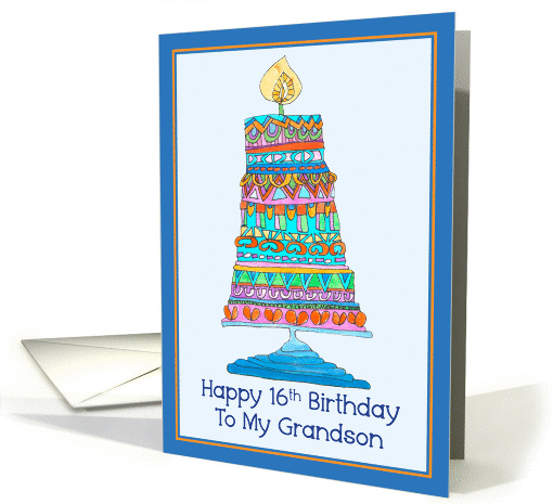 Happy 16th Birthday to My Grandson Party Cake card (947288)