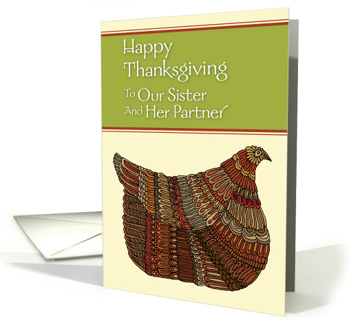 Happy Thanksgiving Harvest Hen to Our Sister and Her Partner card